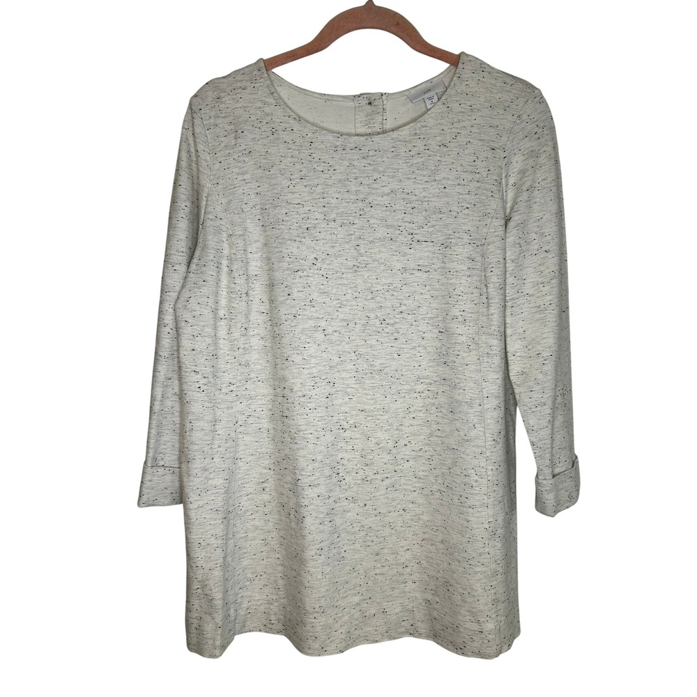 J Jill Speckled Knit Long Sleeve Gray Crew 3/4 Sleeve Tunic Womens Petite Medium